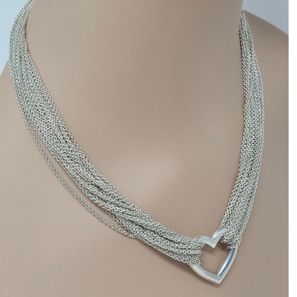 Tiffany Multi Strand Heart Mesh Somerset Silver Necklace - Picture 2 of 6